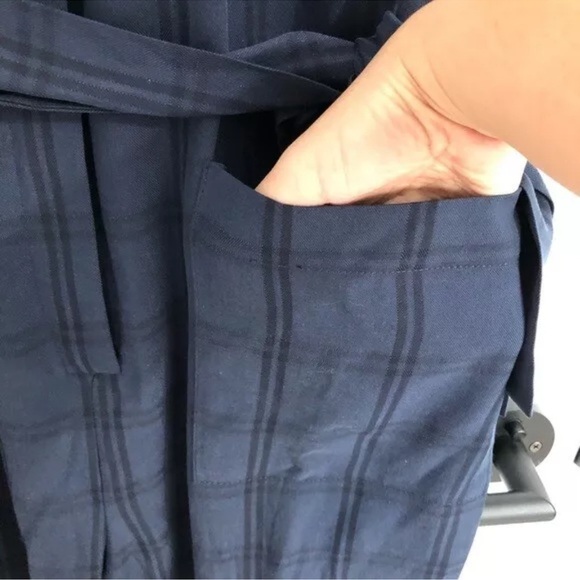 Anthropologie Brielle Plaid Jumpsuit navy blue size Medium M y2k boho H - Picture 10 of 10